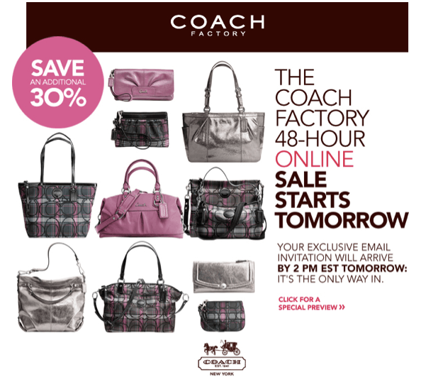 Coach factory sale 70% off all prices sign up
