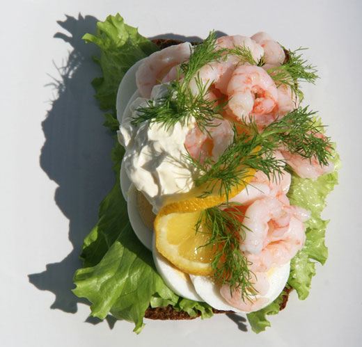 Danish Smørrebrød open faced shrimp sandwich, smorrebrod, shrimp sandwich, party food