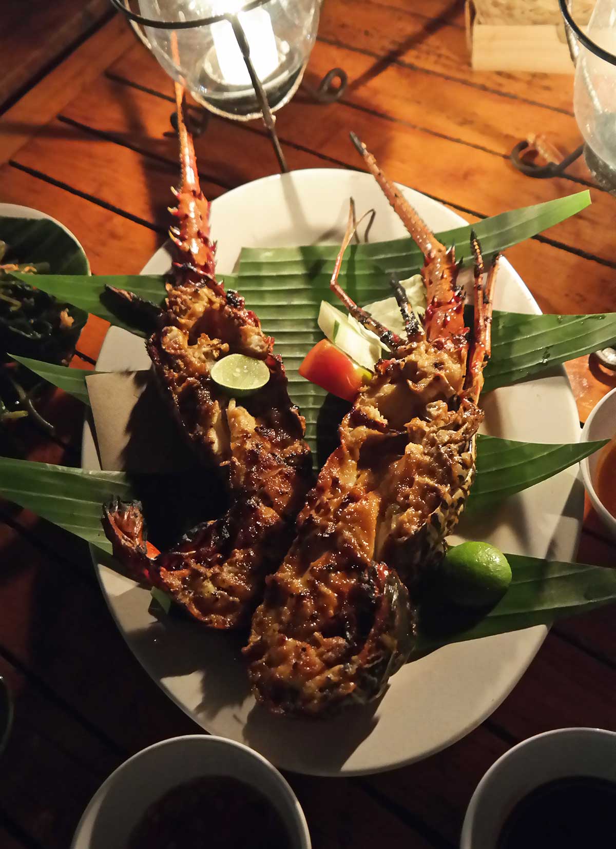 Lobster dinner at Jimbaran beach at Menega Cafe